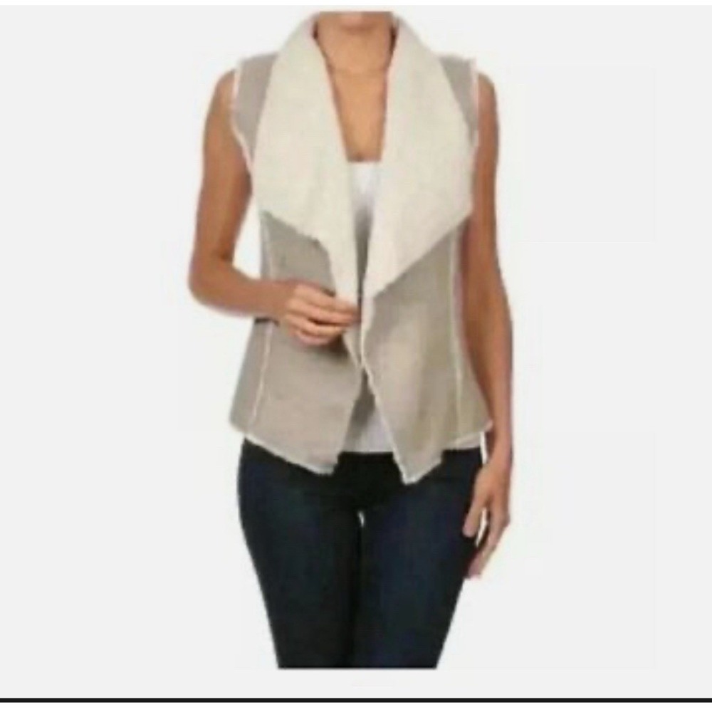 Lola & Sophie Cardigan Asymmetrical Vest Sweater Shearling‎ Snap Suede Sherpa S